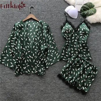 Fdfklak Sexy Faux Silk 3 Pcs Home clothes For Women Pyjama Femme Pijamas Mujer Pajama Set Sleepwear 2018 Spring Summer Q1040
Fdfklak Sexy Faux Silk 3 Pcs Home clothes For Women Pyjama Femme Pijamas Mujer Pajama Set Sleepwear 2018 Spring Summer Q1040