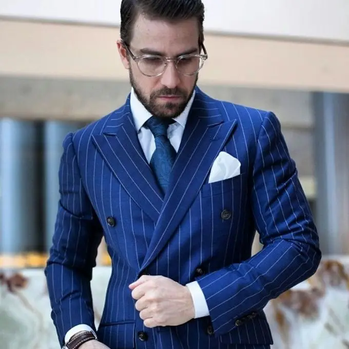 Double Breasted Royal Blue Stripe Men Suit For Wedding Suit Men With Pants Navy Blue Tuxedo Slim Fit Pinstripe Blazer Men Jacket
Double Breasted Royal Blue Stripe Men Suit For Wedding Suit Men With Pants Navy Blue Tuxedo Slim Fit Pinstripe Blazer Men Jacket
