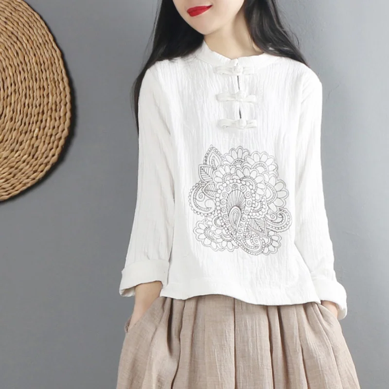 Traditional Chinese shirt long sleeve mandarin collar blouses female zen clothing white cotton linen blouse AA4617
Traditional Chinese shirt long sleeve mandarin collar blouses female zen clothing white cotton linen blouse AA4617