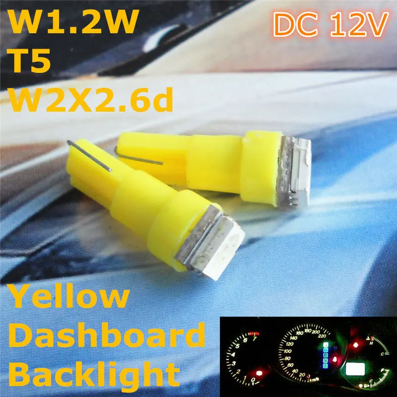 12 В Светодиодная лампа желтого цвета для автомобиля T5(1*5050 SMD лампа) W1.2W W2.3W W2X2.6d