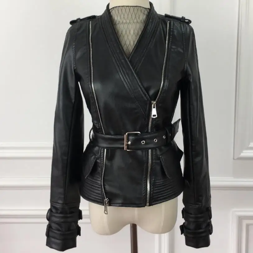 new design PU leather motorcycle jacket women zipper V-neck long-sleeved jacket
new design PU leather motorcycle jacket women zipper V-neck long-sleeved jacket