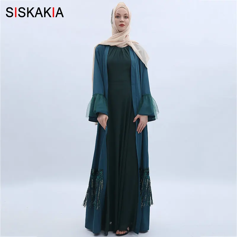 Siskakia Women's Open Abaya High Grade luxury Tassel Sequins Patchwork Design Cardigan Robes Muslim Dubai kaftans Flare Sleeve
Siskakia Women's Open Abaya High Grade luxury Tassel Sequins Patchwork Design Cardigan Robes Muslim Dubai kaftans Flare Sleeve