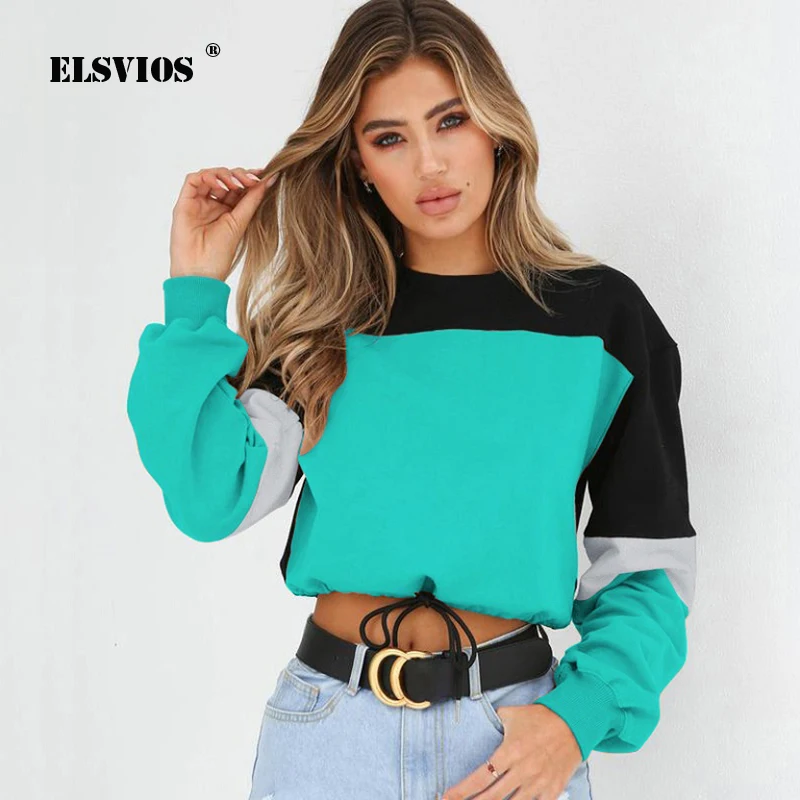 ELSVIOS 2018 New Patchwork Hoodies Sweatshirt Women Autumn O Neck Long Sleeve Crop Tops Female casual Winter Short pullovers
ELSVIOS 2018 New Patchwork Hoodies Sweatshirt Women Autumn O Neck Long Sleeve Crop Tops Female casual Winter Short pullovers