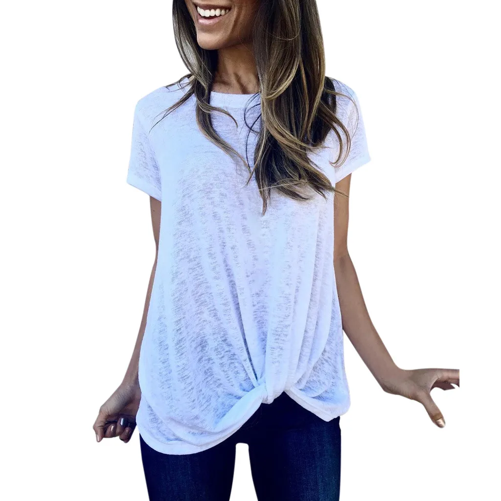 Summer Short Sleeve Female T shirt Women Clothing Women Casual Knot Short Sleeve Round Neck Tunic T-Shirt Tops Blusas Femininas
Summer Short Sleeve Female T shirt Women Clothing Women Casual Knot Short Sleeve Round Neck Tunic T-Shirt Tops Blusas Femininas