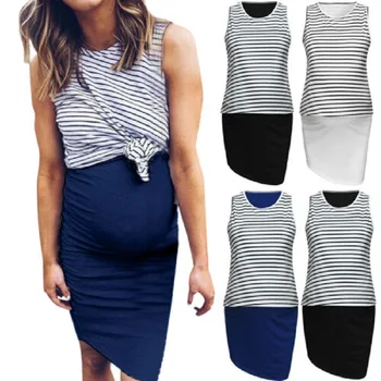 Pregnant Maternity Nursing Breastfeeding Women Summer Dress Stripe Sleeveless Dress Fake Two Piece Dress with Front Pleat
Pregnant Maternity Nursing Breastfeeding Women Summer Dress Stripe Sleeveless Dress Fake Two Piece Dress with Front Pleat