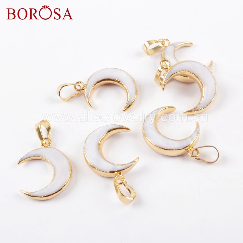 BOROSA 10pcs Gold Color Moon Shape Natural White Shell Pendant Gold Trim Crescent Shell Pendant for Necklace for Women G1668
BOROSA 10pcs Gold Color Moon Shape Natural White Shell Pendant Gold Trim Crescent Shell Pendant for Necklace for Women G1668