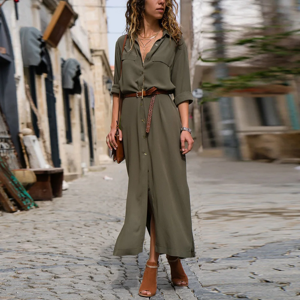 Women's Button Belted Shirt Maxi Dress Solid Color Lapel Long Single-breasted Pocket Elegant Slim Dresses Oversized Half Sleeve
Women's Button Belted Shirt Maxi Dress Solid Color Lapel Long Single-breasted Pocket Elegant Slim Dresses Oversized Half Sleeve