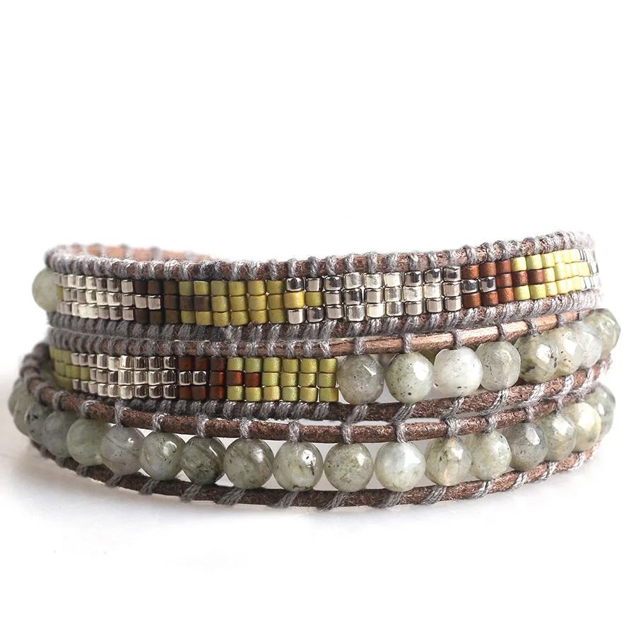 Handmade Leather Wrap Bracelet Labradorite Beads Bohemian Jewelry Gift for Women Girls Men Unisex 3 Wraps Adjustable Bracelet
Handmade Leather Wrap Bracelet Labradorite Beads Bohemian Jewelry Gift for Women Girls Men Unisex 3 Wraps Adjustable Bracelet