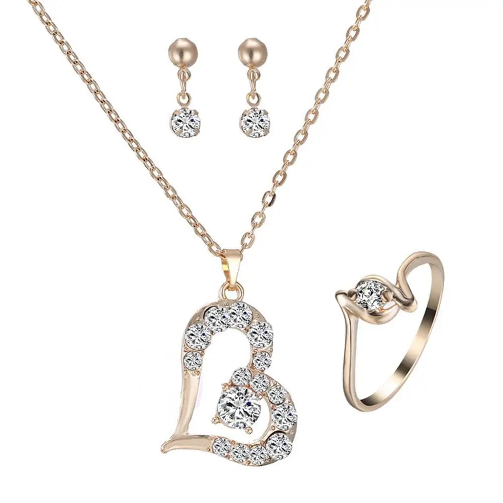 Luxury Love Heart Pendant Rhinestone Necklace Ring Earrings Women Jewelry Set dubai jewelry sets stainless steel jewelry woman
Luxury Love Heart Pendant Rhinestone Necklace Ring Earrings Women Jewelry Set dubai jewelry sets stainless steel jewelry woman