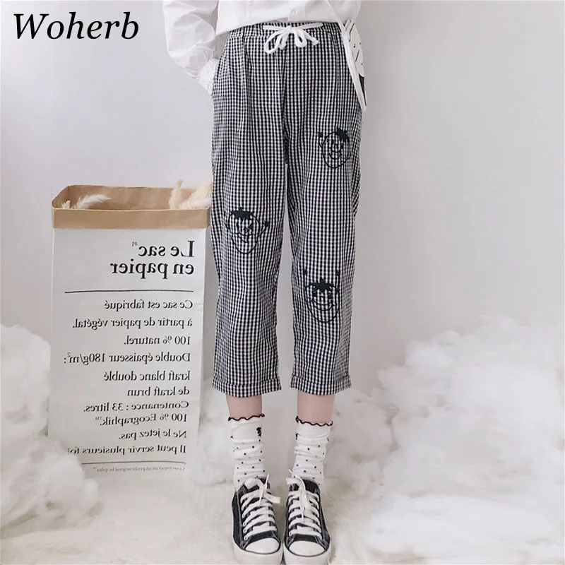 Woherb 2019 Harajuku Plaid Pants Women Summer High Waist Pants Kawaii Strawberry Embroidery Pant Japanese Style Trousers 21100
Woherb 2019 Harajuku Plaid Pants Women Summer High Waist Pants Kawaii Strawberry Embroidery Pant Japanese Style Trousers 21100