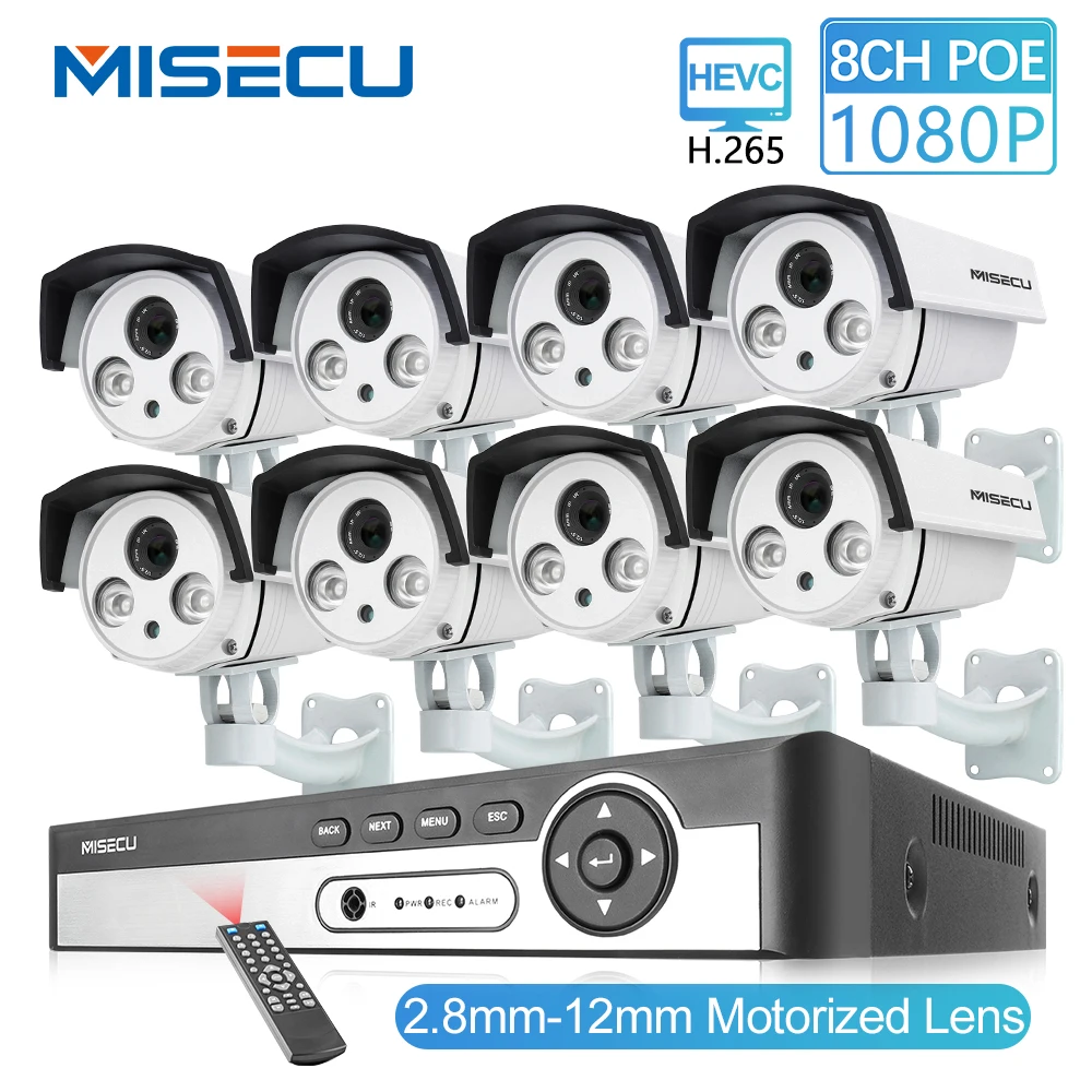 MISECU 8CH 48V HD POE NVR 1080P 2.0MP вариообъектив 2 8-12 мм ip-камера наружная Водонепроницаемая P2P