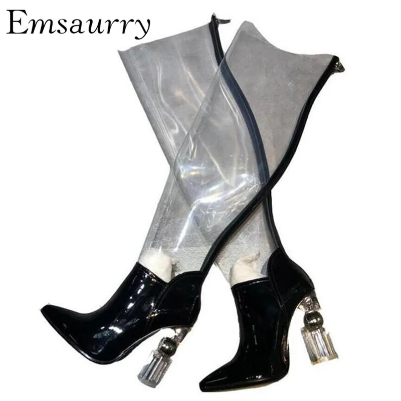 Clear PVC Patchwork Over The Boots Women New 2020 Point Toe Crystal Strange Heel With Metal Decor Catwalk Long Booties
Clear PVC Patchwork Over The Boots Women New 2020 Point Toe Crystal Strange Heel With Metal Decor Catwalk Long Booties