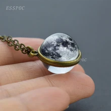 Colgante de Doble cara collar de luna llena colgante de nebulosa Sistema Solar cabujón de cristal de galaxia espacio astronomia colgante de planeta collar(China)