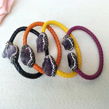 5pcs Colorful Leather Bangle,Pave Crystal Rhinestone Natural purple stone Cuff Jewelry Bracelet BG172
5pcs Colorful Leather Bangle,Pave Crystal Rhinestone Natural purple stone Cuff Jewelry Bracelet BG172