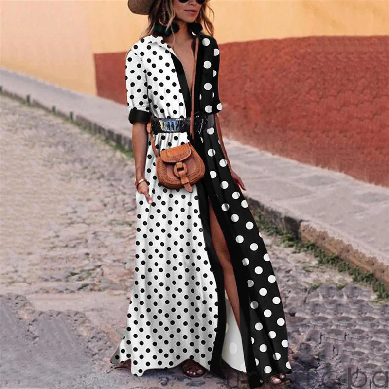 Women Summer Clothes Polka Dot Deep V-neck Dress Short Sleeve Beach Long Casual Loose Regular Size Pullover Cotton 
Women Summer Clothes Polka Dot Deep V-neck Dress Short Sleeve Beach Long Casual Loose Regular Size Pullover Cotton