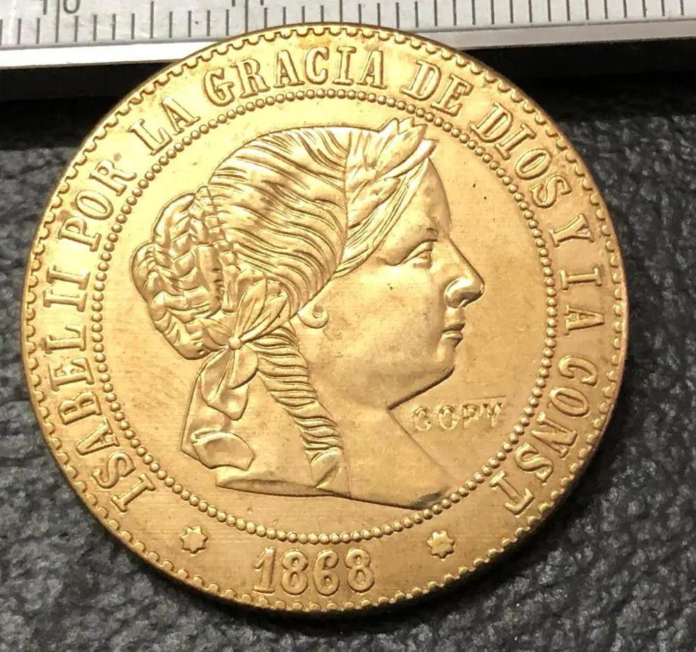1868 Испания 5 сантиметров de Escudo Isabel II бронзовая копия монеты|Безвалютные монеты| |