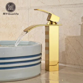Golden Brass Waterfall Bathroom Sink Basin Mixer Faucet Single Handle Square Shape Water Taps
Golden Brass Waterfall Bathroom Sink Basin Mixer Faucet Single Handle Square Shape Water Taps