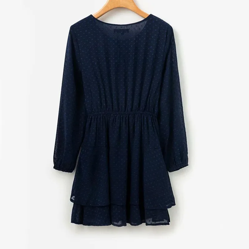 yinlinhe Blue Polka Dot Dress Women Long Sleeve Transparent Elegant Autumn Dress Elasticity Waist Ruffles Mini Vestido 6