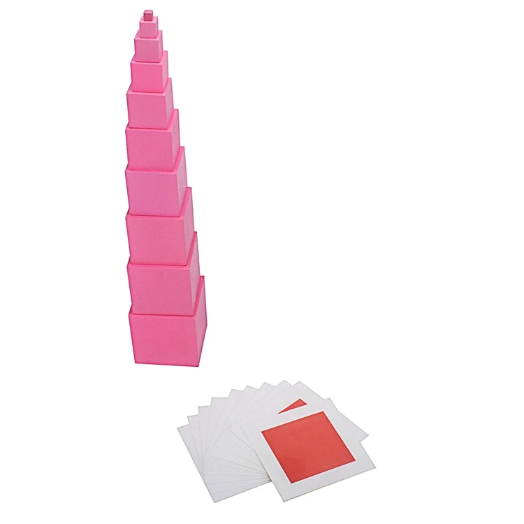 Tour rose Montessori avec cartes empilée
