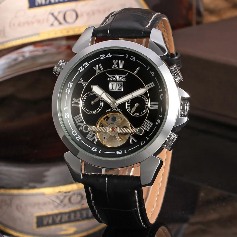 Jargar Men's Watch Transparent Crystal Tourbillion Automatic Genuine Leather Strap Luxury Wrist Watch Color Black
Jargar Men's Watch Transparent Crystal Tourbillion Automatic Genuine Leather Strap Luxury Wrist Watch Color Black