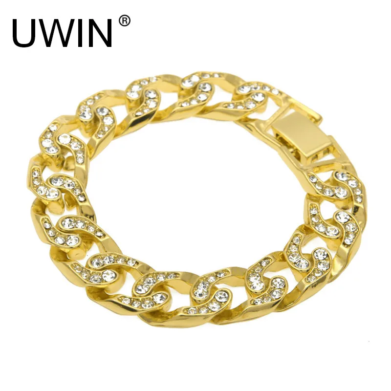 UWIN Men's Hip Hop Bracelet Gold Color Iced Out Rhinestone Miami Cuban Chain Bracelets Bangles Fashion Rock Jewelry 20cm
UWIN Men's Hip Hop Bracelet Gold Color Iced Out Rhinestone Miami Cuban Chain Bracelets Bangles Fashion Rock Jewelry 20cm