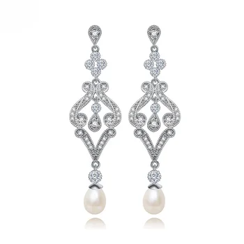 SLBRIDAL Prong Setting Elegant CZ Crystal Freshwater Pearls Fashion Earring Cubic Zircon Earring Bridal Wedding Drop Earring
SLBRIDAL Prong Setting Elegant CZ Crystal Freshwater Pearls Fashion Earring Cubic Zircon Earring Bridal Wedding Drop Earring