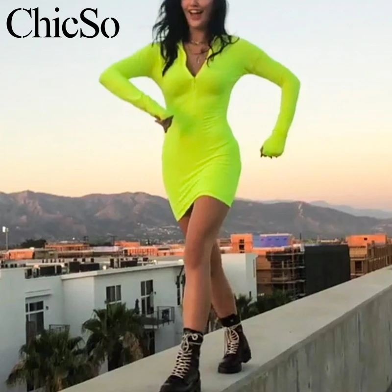 MissyChilli Fluorescence green pencil bodycon dress Women long sleeve short neon light red dress Female fitness club black dress
MissyChilli Fluorescence green pencil bodycon dress Women long sleeve short neon light red dress Female fitness club black dress