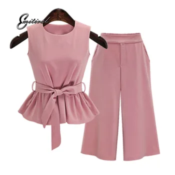 2018 Plus Size 5Xl Summer European Style Sleeveless Tops Three Quarter Pants Women Sets Pink Color Sashes Bow Female Suits
2018 Plus Size 5Xl Summer European Style Sleeveless Tops Three Quarter Pants Women Sets Pink Color Sashes Bow Female Suits