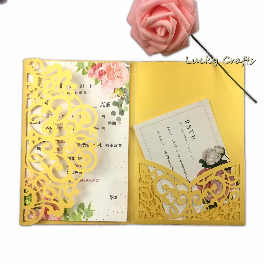 20pcs trifold pocketfold design Laser Cut Wedding invitation Cards three folded card Greeting invitation for party anniversary
20pcs trifold pocketfold design Laser Cut Wedding invitation Cards three folded card Greeting invitation for party anniversary