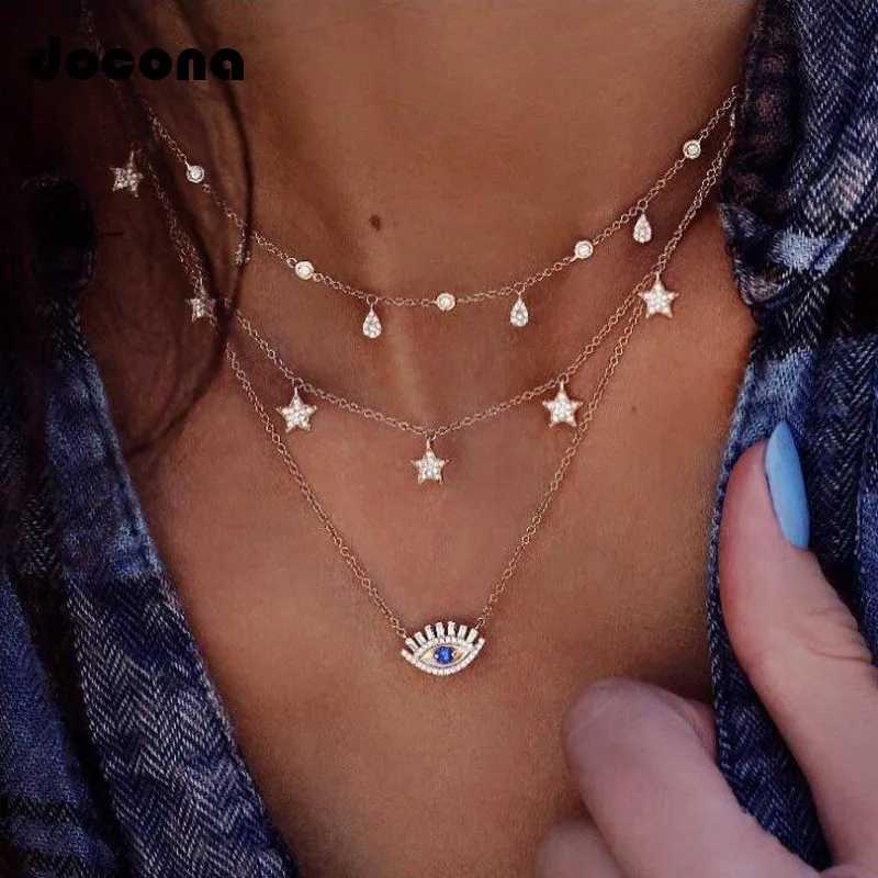 Docona Boho Gold Color Crystal Star Eye Pendant Necklace for Women Girl Metal Charms Layered Necklace Collars 6384
Docona Boho Gold Color Crystal Star Eye Pendant Necklace for Women Girl Metal Charms Layered Necklace Collars 6384