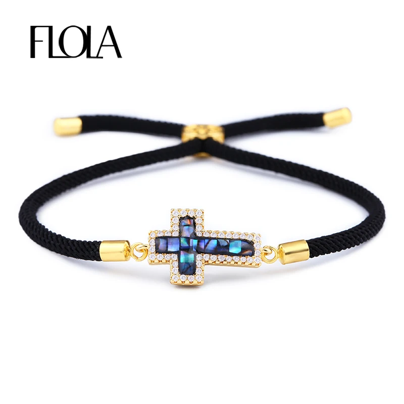 FLOLA 2019 Abalone Shell Cross Adjust Bracelet for Woman Zircon Pave Black&Red String Rope Handmade Bracelet Jewerly Gift brta84
FLOLA 2019 Abalone Shell Cross Adjust Bracelet for Woman Zircon Pave Black&Red String Rope Handmade Bracelet Jewerly Gift brta84