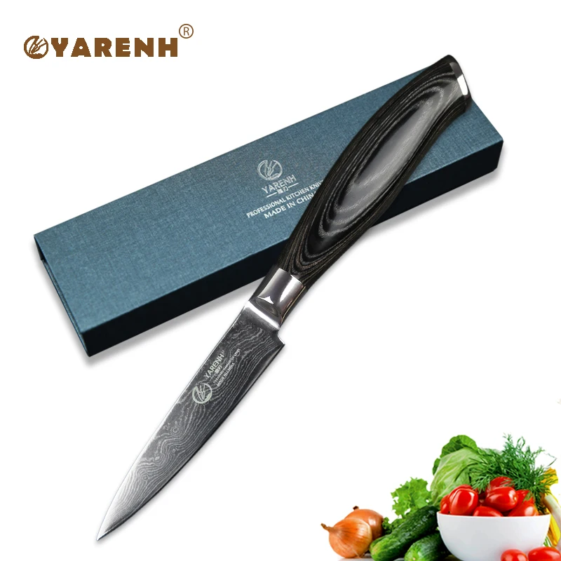 YARENH 3.5" inch paring knife Japan vg10 Damascus kitchen knives sharp peeling fruit knife with pakka wood handle
YARENH 3.5" inch paring knife Japan vg10 Damascus kitchen knives sharp peeling fruit knife with pakka wood handle