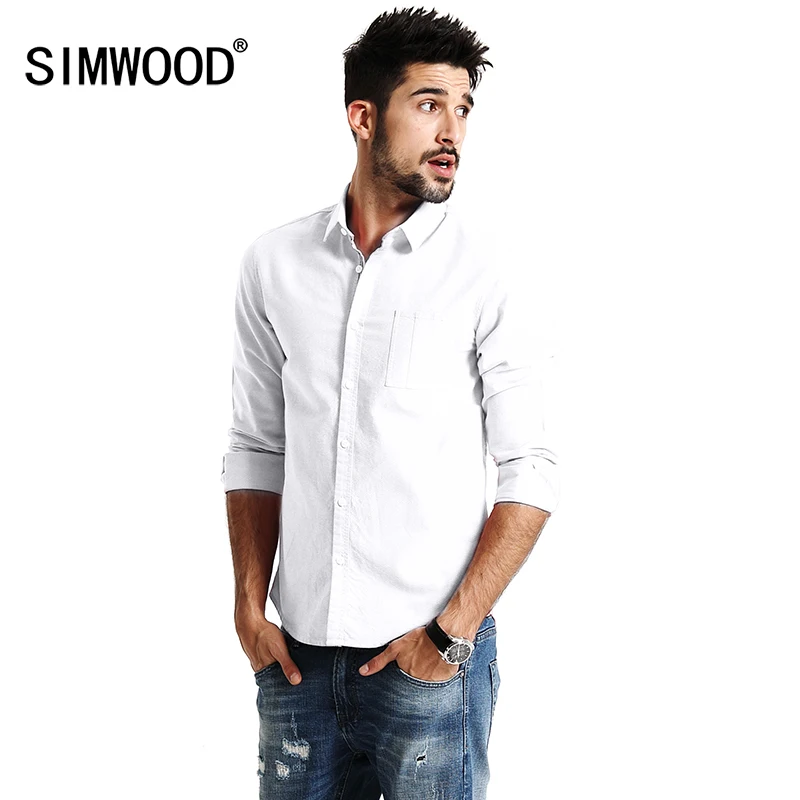 SIMWOOD 2019 новые осенние повседневные мужские рубашки с длинным рукавом из 100%