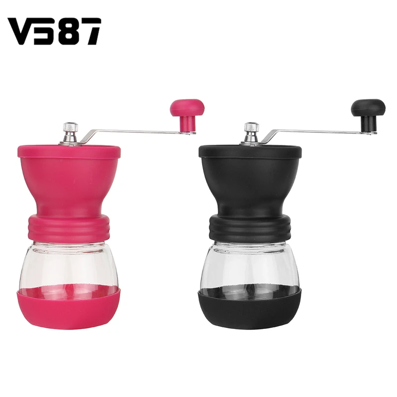 Image Red Vintage Glass Rubber Coffee Maker Kitchen Tools Gadgets Mini Black Washable Portable Hand Manual Coffee Beans Grinder