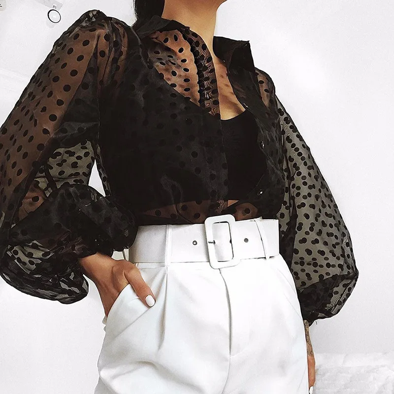 WHOSONG Polka Dot See Through Mesh Women Blouse Elegant Lantern Sleeve Summer Tops Casual Streetwear Lady Party Blusa Tops
WHOSONG Polka Dot See Through Mesh Women Blouse Elegant Lantern Sleeve Summer Tops Casual Streetwear Lady Party Blusa Tops