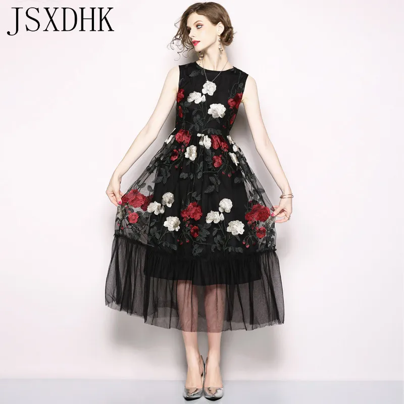 JSXDHK Black Mesh Embroidery Floral Vest Party Midi Dress 2018 Summer Luxury Runway Sleeveless High Waist Vintage Long Dress
JSXDHK Black Mesh Embroidery Floral Vest Party Midi Dress 2018 Summer Luxury Runway Sleeveless High Waist Vintage Long Dress