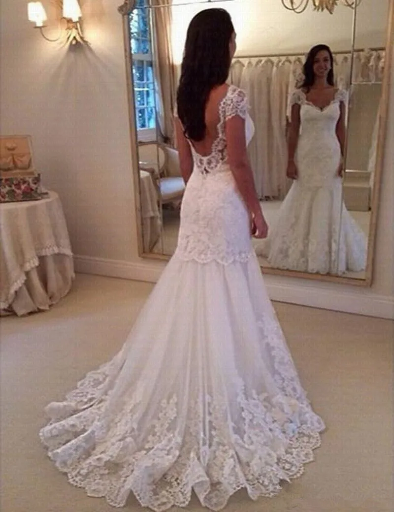 Vestido De Noiva Cap Sleeve Vintage Lace Mermaid Wedding Dress 2019 V-Neck Mariage 
Vestido De Noiva Cap Sleeve Vintage Lace Mermaid Wedding Dress 2019 V-Neck Mariage