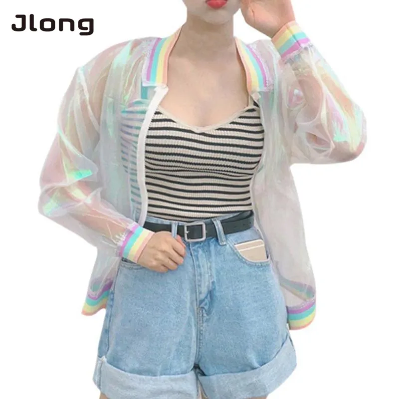 Summer Autumn Women Jacket Iridescent Transparent Bomber Jacket Sunproof Fashion Laser Rainbow Symphony Hologram Female Coat
Summer Autumn Women Jacket Iridescent Transparent Bomber Jacket Sunproof Fashion Laser Rainbow Symphony Hologram Female Coat