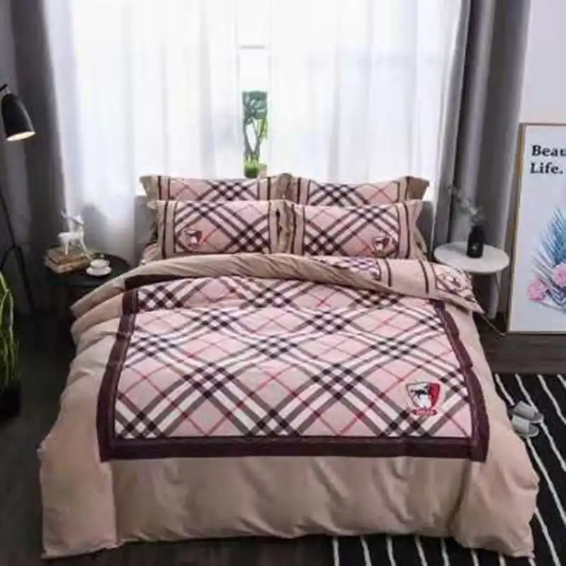 Light Heather Grey Color Hotel Bedding Set Plaid Home Choice