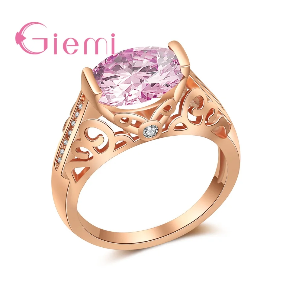 

Women Hip Hop Ring High Quality Anel Pink AAA CZ Anel Rose Gold Hollow Party Jewelry Wholesale DropShipping Retail