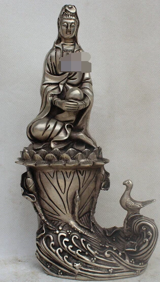 86@g++11" Chinese Silver Pigeon Bird Seat Lotus GuanYin Kwan-Yin Boddhisattva Statue
86@g++11" Chinese Silver Pigeon Bird Seat Lotus GuanYin Kwan-Yin Boddhisattva Statue