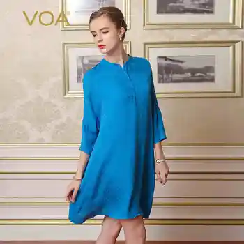 VOA 2017 Summer Blue Silk Jacquard Pullover Plus Size Loose Brief Casual Long T Shirt Half Open Collar Leisure Women Tops B7080
VOA 2017 Summer Blue Silk Jacquard Pullover Plus Size Loose Brief Casual Long T Shirt Half Open Collar Leisure Women Tops B7080