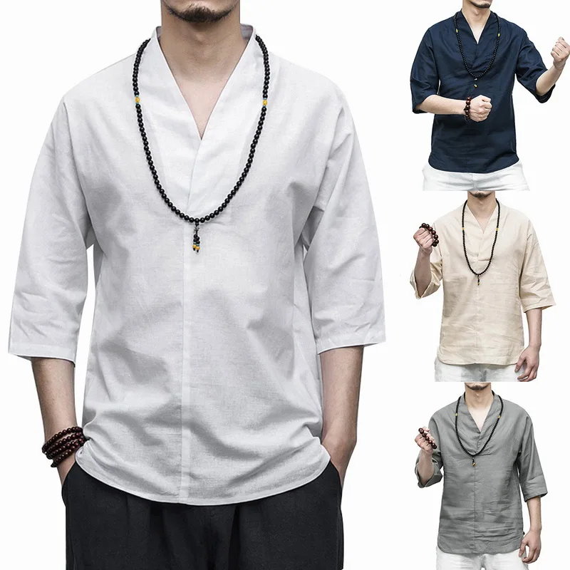 HEFLASHOR Retro Style Solid Cotton Linen Shirts Men V-Neck Chinese Style Tops 3/4 Sleeve Clothes Male Casual Loose Plus Size 5XL
HEFLASHOR Retro Style Solid Cotton Linen Shirts Men V-Neck Chinese Style Tops 3/4 Sleeve Clothes Male Casual Loose Plus Size 5XL