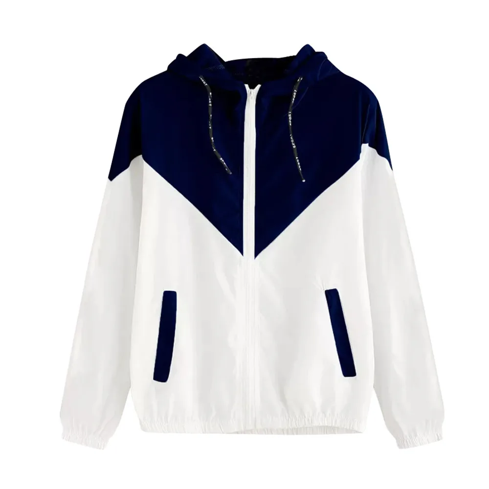 Women Long Sleeve Jacket Patchwork Thin Skinsuits Hooded Zipper Pockets Sport Coat windbreaker Casual Female Outwear coat#G1
Women Long Sleeve Jacket Patchwork Thin Skinsuits Hooded Zipper Pockets Sport Coat windbreaker Casual Female Outwear coat#G1