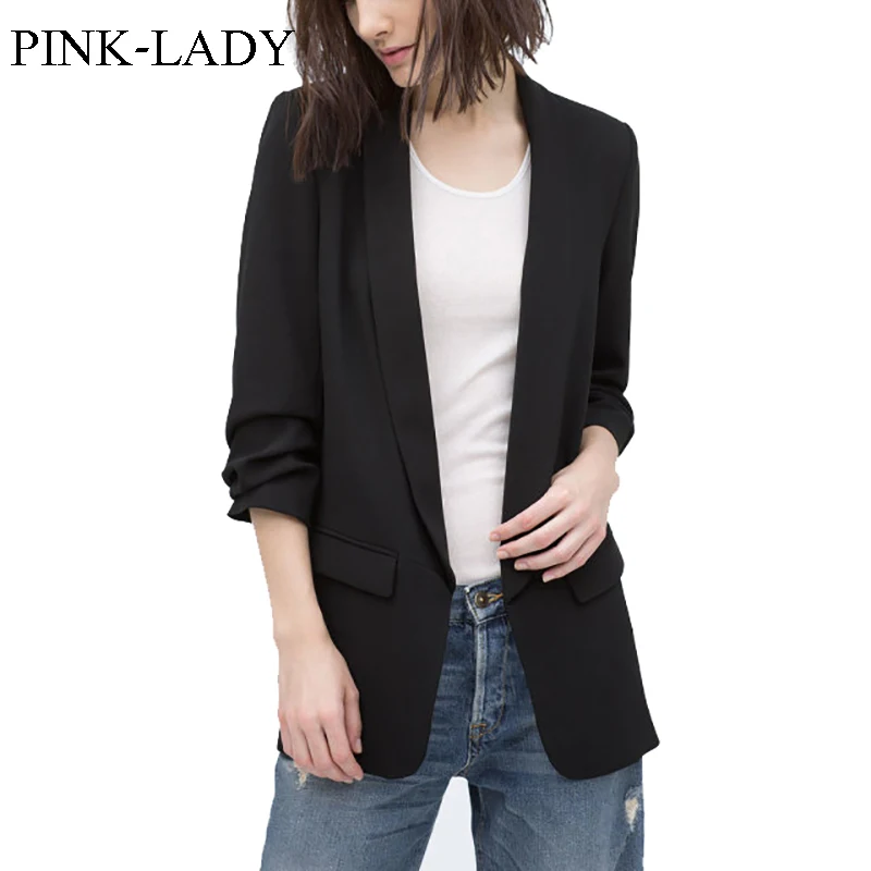 Image 2015 Summer Autumn Womens Thin None Button Plicated 3 4 Sleeve Long Blazer Jackets Ladies Business Suits Casual Outerwear