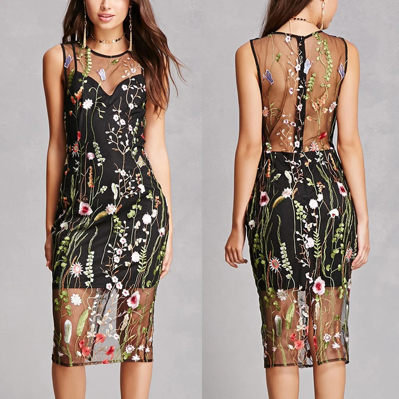 2019 Summer Women Party Dress Sexy Hollow Out Dress Gorgeou Sleeveless Sheer Mesh Embroidery Back Zip Casual Robe Vestidos Femme
2019 Summer Women Party Dress Sexy Hollow Out Dress Gorgeou Sleeveless Sheer Mesh Embroidery Back Zip Casual Robe Vestidos Femme