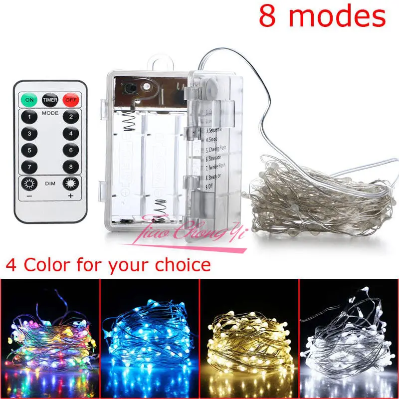 Фото 50 100LED white wram RGB 5 10M String Copper Wire Fairy Lights Battery Powered Waterproof+Remot | Лампы и освещение