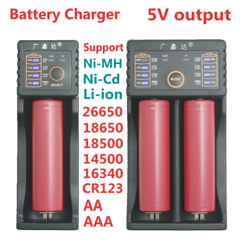 

GXD 202 Battery Charger,Chargin 18650 26650 18350 16340,14500,10440 26500 Lithium Iron 1.2V 3.7V NiMH AA AAA e-cigarette Battery