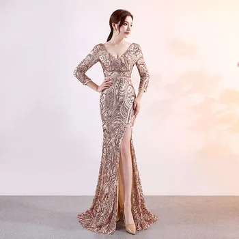 Luxury Gold Sequined V Neck Backless Three Quarter Sleeve Prom Elegant Long Dress Women Sexy Club Wear Night Party Dress 2018
Luxury Gold Sequined V Neck Backless Three Quarter Sleeve Prom Elegant Long Dress Women Sexy Club Wear Night Party Dress 2018
