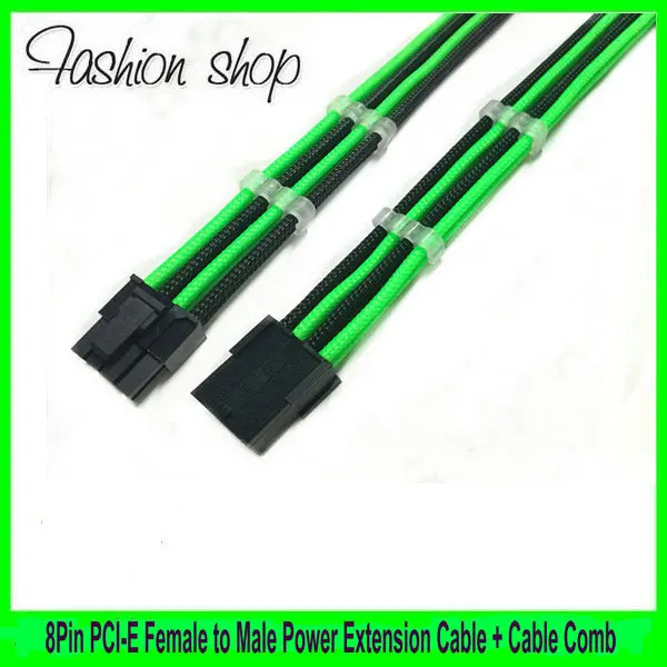 12" Single Sleeved Black & Green 8 Pin PCI-E GPU Male to Female Power Extension Cable + 2PCS Clear Cable Comb
12" Single Sleeved Black & Green 8 Pin PCI-E GPU Male to Female Power Extension Cable + 2PCS Clear Cable Comb